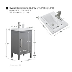 Vanity Art 20- Inch Single Sink Bathroom Vanity Cabinet with Ceramic Top - VA9020 - The Home Selection