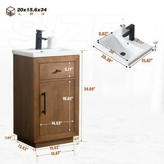 Vanity Art 20”Single Sink Bathroom Vanity in Tan with Ceramic Top in White - VA7020-T - The Home Selection