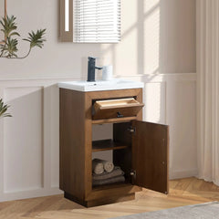 Vanity Art 20”Single Sink Bathroom Vanity in Tan with Ceramic Top in White - VA7020-T - The Home Selection