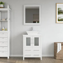Vanity Art 24" Bathroom Vanity with Single Basin in White Engineered Marble Top and Mirror - VA3124 - The Home Selection