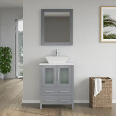 Vanity Art 24" Bathroom Vanity with Single Basin in White Engineered Marble Top and Mirror - VA3124 - The Home Selection