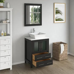 Vanity Art 24" Bathroom Vanity with Single Basin in White Engineered Marble Top and Mirror - VA3124 - The Home Selection