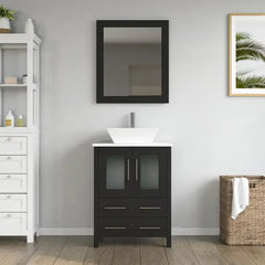 Vanity Art 24" Bathroom Vanity with Single Basin in White Engineered Marble Top and Mirror - VA3124 - The Home Selection