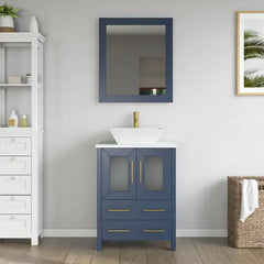 Vanity Art 24" Bathroom Vanity with Single Basin in White Engineered Marble Top and Mirror - VA3124 - The Home Selection