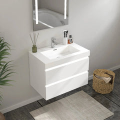 Vanity Art 24- Bathroom Wall Hung LED Vanity in White w/ Single Basin Vanity Top in White Resin- VA6024WL - The Home Selection