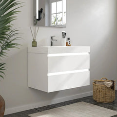 Vanity Art 24- Bathroom Wall Hung LED Vanity in White w/ Single Basin Vanity Top in White Resin- VA6024WL - The Home Selection