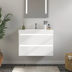 Vanity Art 24- Bathroom Wall Hung LED Vanity in White w/ Single Basin Vanity Top in White Resin- VA6024WL - The Home Selection