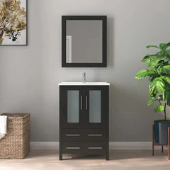 Vanity Art 24" Single Basin Bathroom Vanity with Top in White Ceramic and Mirror - VA3024 - The Home Selection