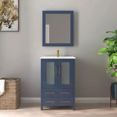 Vanity Art 24" Single Basin Bathroom Vanity with Top in White Ceramic and Mirror - VA3024 - The Home Selection