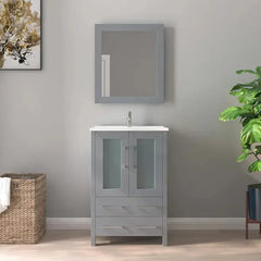 Vanity Art 24" Single Basin Bathroom Vanity with Top in White Ceramic and Mirror - VA3024 - The Home Selection