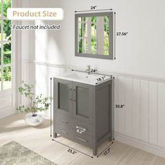 Vanity Art 24" Single Basin Bathroom Vanity with Top in White Ceramic and Mirror - VA3024 - The Home Selection