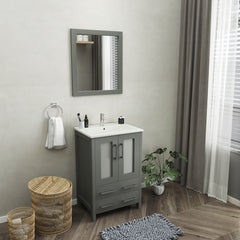 Vanity Art 24" Single Basin Bathroom Vanity with Top in White Ceramic and Mirror - VA3024 - The Home Selection