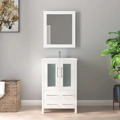 Vanity Art 24" Single Basin Bathroom Vanity with Top in White Ceramic and Mirror - VA3024 - The Home Selection