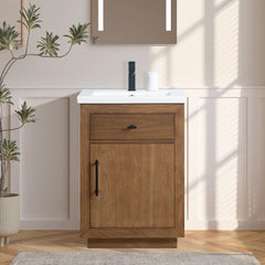 Vanity Art 24” Single Sink Bathroom Vanity in Tan with Ceramic Top in White - VA7024-T - The Home Selection