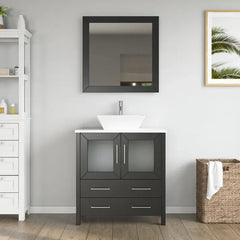 Vanity Art 30" Bathroom Vanity with Single Basin in White Engineered Marble Top and Mirror - VA3130 - The Home Selection
