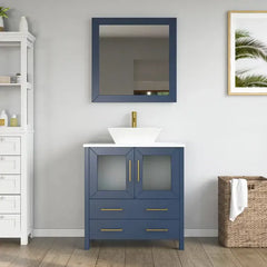 Vanity Art 30" Bathroom Vanity with Single Basin in White Engineered Marble Top and Mirror - VA3130 - The Home Selection