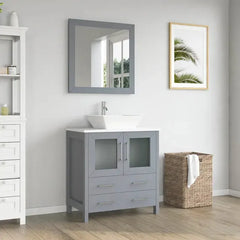 Vanity Art 30" Bathroom Vanity with Single Basin in White Engineered Marble Top and Mirror - VA3130 - The Home Selection