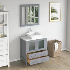 Vanity Art 30" Bathroom Vanity with Single Basin in White Engineered Marble Top and Mirror - VA3130 - The Home Selection