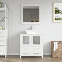 Vanity Art 30" Bathroom Vanity with Single Basin in White Engineered Marble Top and Mirror - VA3130 - The Home Selection