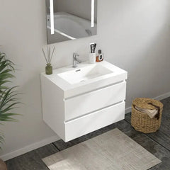 Vanity Art 30-Inch Bathroom Wall Hung Vanity in White with Single Basin Vanity Top in White Resin- VA6030W - The Home Selection