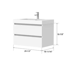 Vanity Art 30-Inch Bathroom Wall Hung Vanity in White with Single Basin Vanity Top in White Resin- VA6030W - The Home Selection