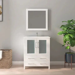 Vanity Art 30" Single Sink Bath Vanity with White Ceramic Top and Mirror - VA3030 - The Home Selection