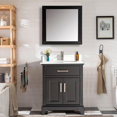 Vanity Art 30"Bath Vanity with Engineered Marble Top in White with Basin and Mirror - VA1030 - The Home Selection