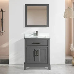 Vanity Art 30"Bath Vanity with Engineered Marble Top in White with Basin and Mirror - VA1030 - The Home Selection