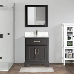Vanity Art 30"Bath Vanity with Engineered Marble Top in White with Basin and Mirror - VA1030 - The Home Selection