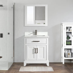 Vanity Art 30"Bath Vanity with Engineered Marble Top in White with Basin and Mirror - VA1030 - The Home Selection