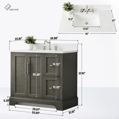 Vanity Art 36-Inch Bathroom Vanity with Engineered Marble Top - VA5036 - The Home Selection