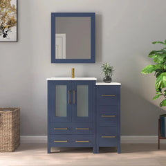Vanity Art 36" Single Basin Bathroom Vanity with Top in White Ceramic and Mirror - VA3024-36 - The Home Selection