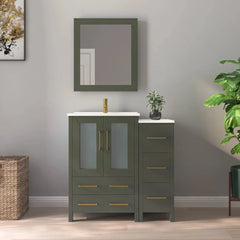 Vanity Art 36" Single Basin Bathroom Vanity with Top in White Ceramic and Mirror - VA3024-36 - The Home Selection