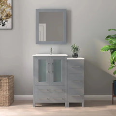 Vanity Art 36" Single Basin Bathroom Vanity with Top in White Ceramic and Mirror - VA3024-36 - The Home Selection
