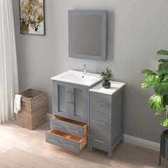 Vanity Art 36" Single Basin Bathroom Vanity with Top in White Ceramic and Mirror - VA3024-36 - The Home Selection