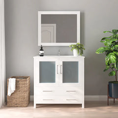 VANITY ART 36" Single Basin Bathroom Vanity with Top in White Ceramic and Mirror - VA3036 - The Home Selection