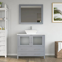 Vanity Art 36" Single Basin Bathroom Vanity with White Engineered Marble Top and Mirror - VA3136 - The Home Selection