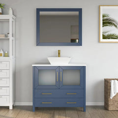 Vanity Art 36" Single Basin Bathroom Vanity with White Engineered Marble Top and Mirror - VA3136 - The Home Selection