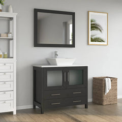 Vanity Art 36" Single Basin Bathroom Vanity with White Engineered Marble Top and Mirror - VA3136 - The Home Selection