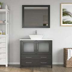 Vanity Art 36" Single Basin Bathroom Vanity with White Engineered Marble Top and Mirror - VA3136 - The Home Selection