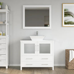 Vanity Art 36" Single Basin Bathroom Vanity with White Engineered Marble Top and Mirror - VA3136 - The Home Selection
