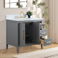 Vanity Art 36" Single Sink Bathroom Vanity Cabinet with Engineered Marble Top in White - VA9036 - The Home Selection