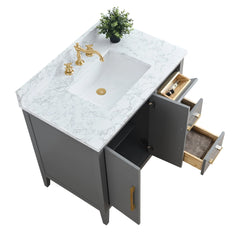 Vanity Art 36" Single Sink Bathroom Vanity Cabinet with Engineered Marble Top in White - VA9036 - The Home Selection