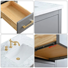 Vanity Art 36" Single Sink Bathroom Vanity Cabinet with Engineered Marble Top in White - VA9036 - The Home Selection