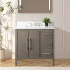 Vanity Art 36" Single Sink Bathroom Vanity Cabinet with Engineered Marble Top in White - VA9036 - The Home Selection