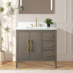 Vanity Art 36" Single Sink Bathroom Vanity Cabinet with Engineered Marble Top in White - VA9036 - The Home Selection