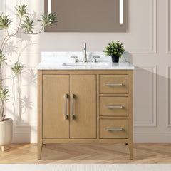 Vanity Art 36" Single Sink Bathroom Vanity Cabinet with Engineered Marble Top in White - VA9036 - The Home Selection