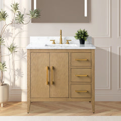 Vanity Art 36" Single Sink Bathroom Vanity Cabinet with Engineered Marble Top in White - VA9036 - The Home Selection
