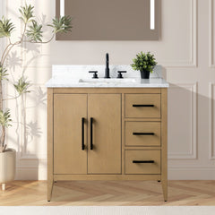 Vanity Art 36" Single Sink Bathroom Vanity Cabinet with Engineered Marble Top in White - VA9036 - The Home Selection
