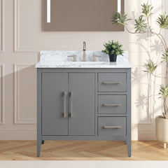 Vanity Art 36" Single Sink Bathroom Vanity Cabinet with Engineered Marble Top in White - VA9036 - The Home Selection